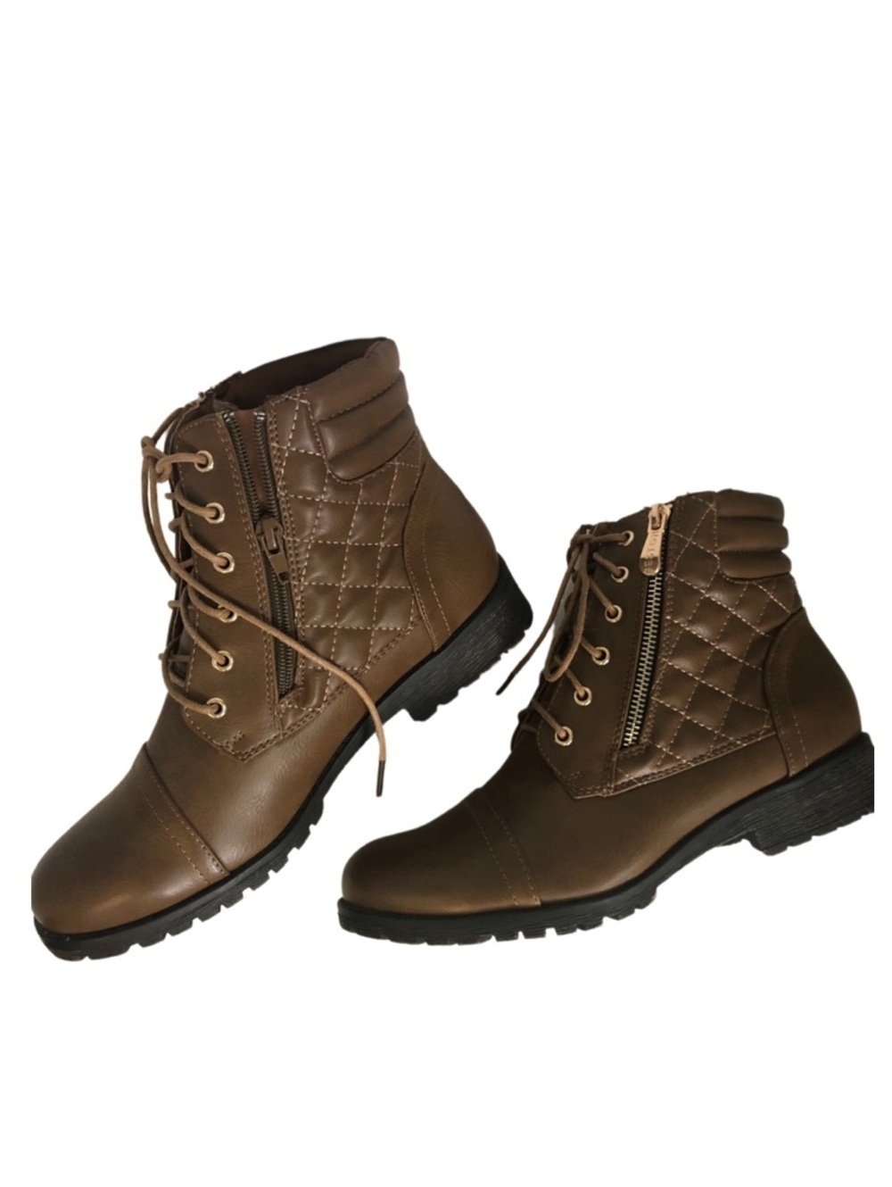 Beston Women's Chestnut Brown Quilted Ankle Boots Size 9 with Side Zippers, Padd